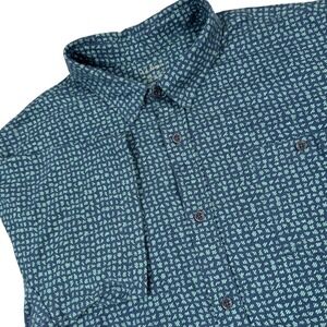 LL Bean Men XXXL Organic Cotton Teal Shirt Slightly Fitted Short Sleeve Geometry